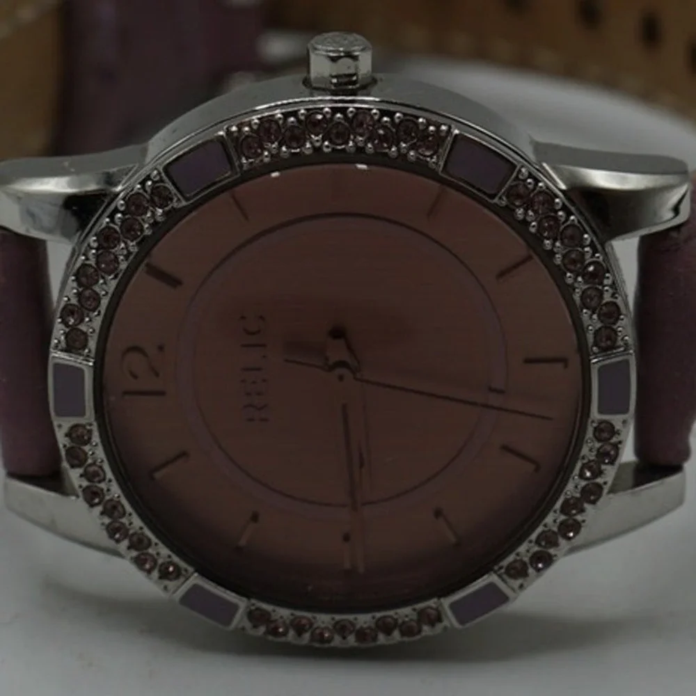 Womens Relic Pink Leather Band Steel Watch New Battery